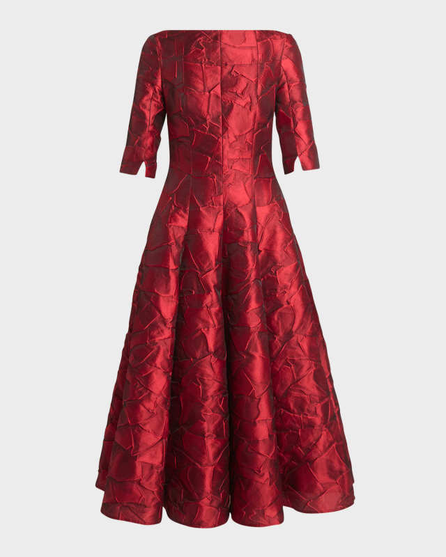 Ruffles Jacquard Fit-Flare Midi Dress